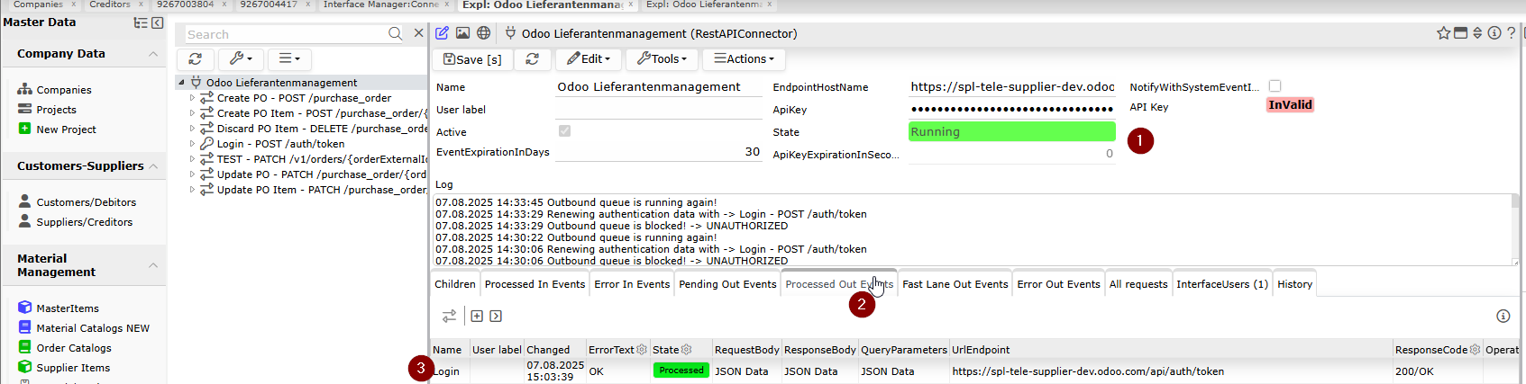 Rimo Connector Processed und Error Out Events Login 200
