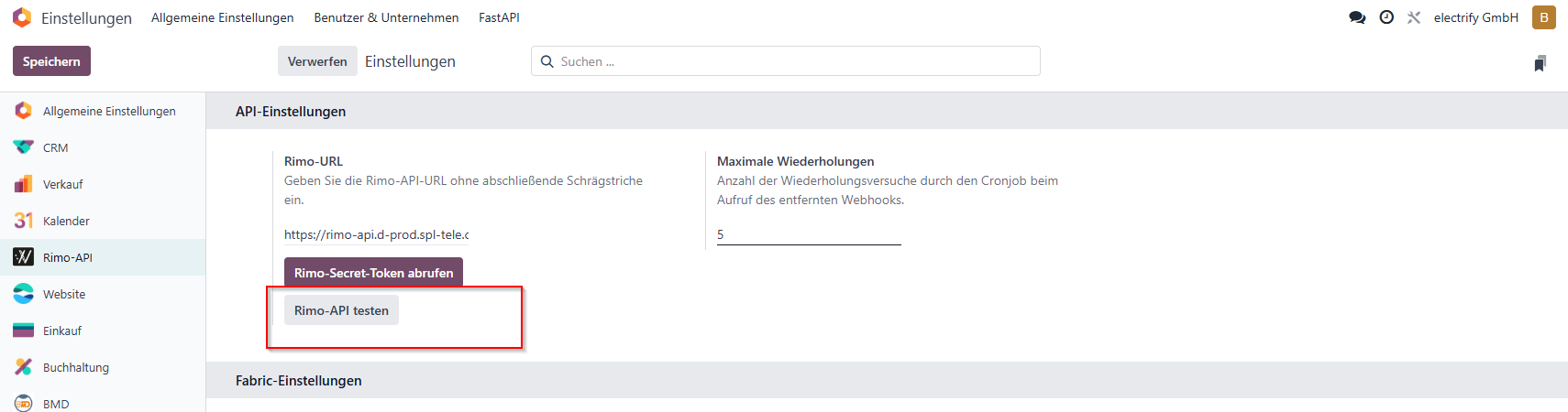 Odoo Rimo-API Rimo-API testen