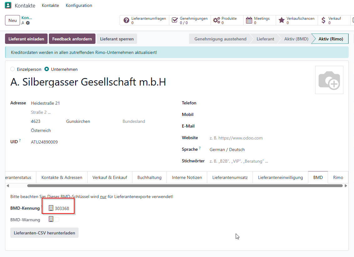 Odoo Reiter BMD mit 303368