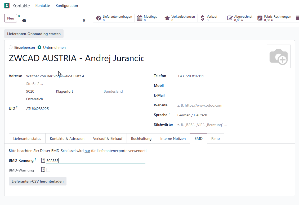 Odoo Reiter BMD mit 302333