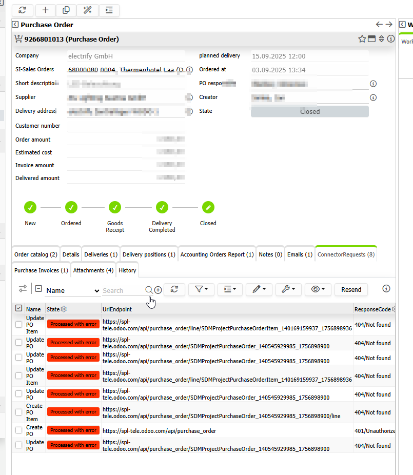 Odoo Bestellung ConnectorRequests 404