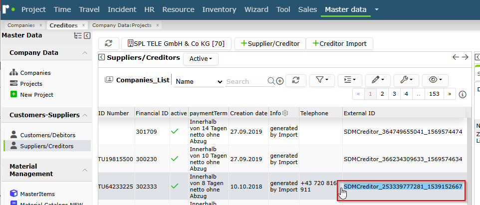 Rimo Kreditorenliste mit External ID
