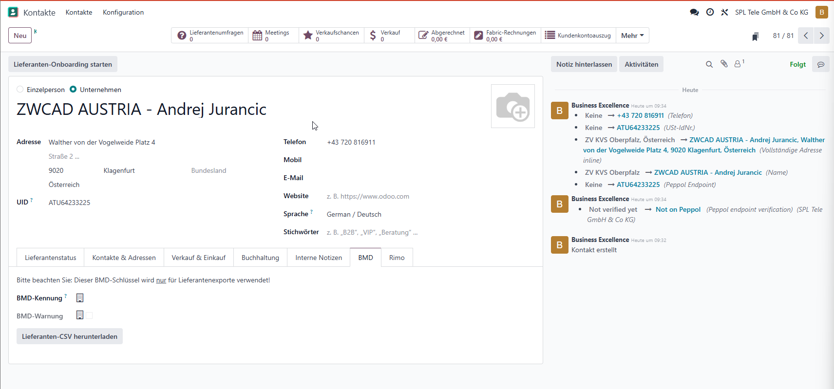 Odoo Reiter BMD leer