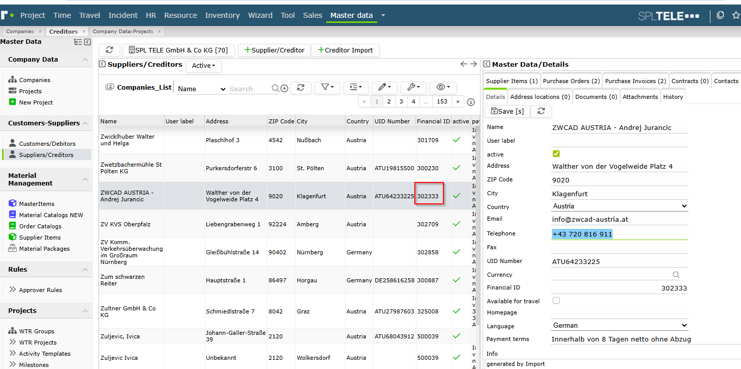 Rimo Liste und Detail mit Financial ID 302323