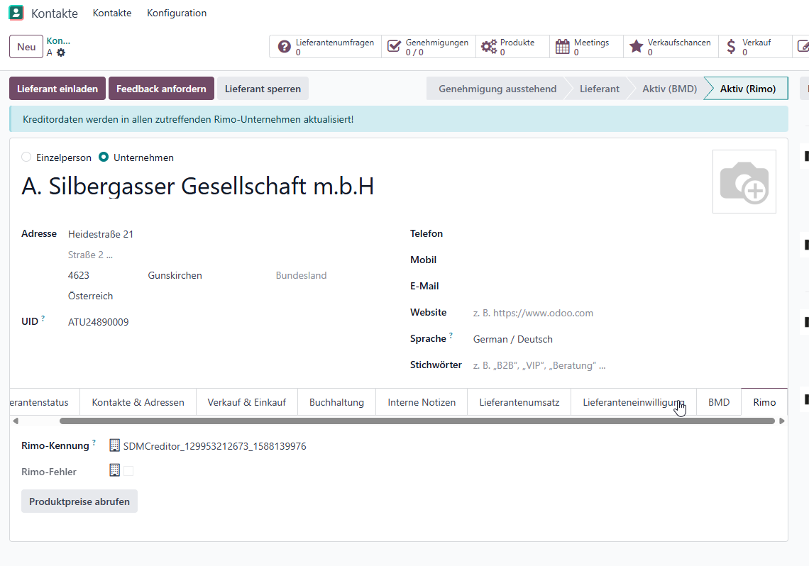 Odoo Reiter Rimo weiteres Beispiel