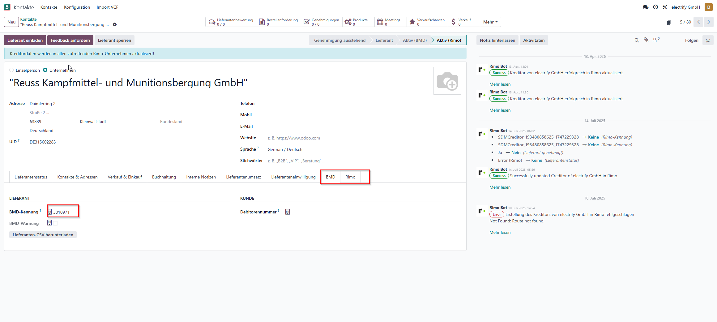 Odoo: Reiter BMD Odoo Reiter BMD mit eingetragener BMD-Kennung 3010971